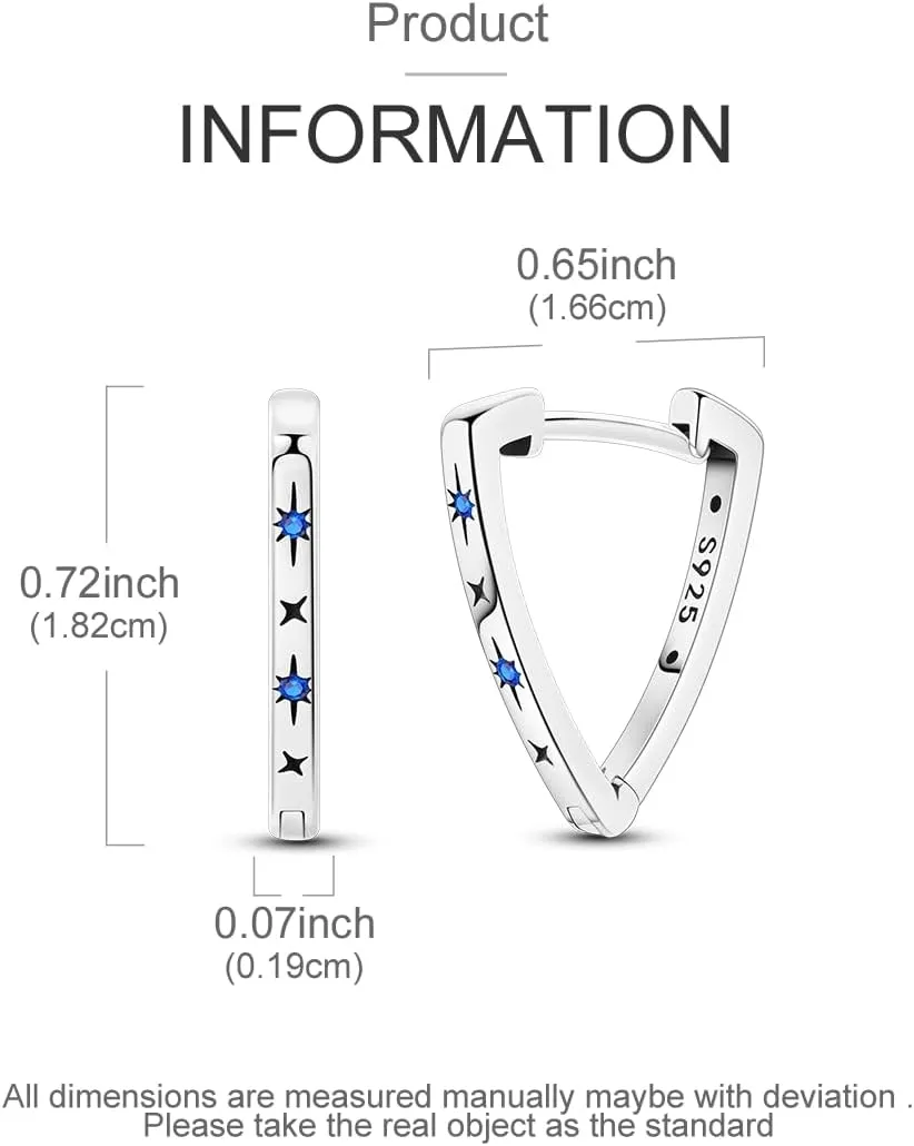 Hapour Sterling Silver Cubic Zirconia Hoop Earrings for Women Teen, Hypoallergenic Rhinestone Earrings Sparkly Crystal Moon Star Hoops