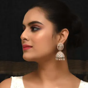 Jiya Peach Silver Plated American Diamond Jhumki