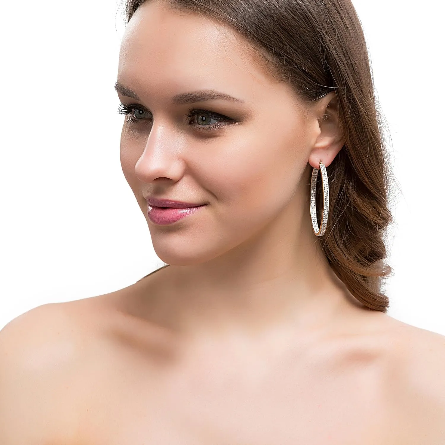 Jstyle Women's Stainless Steel Pierced Large Hoop Earrings with Rhinestone