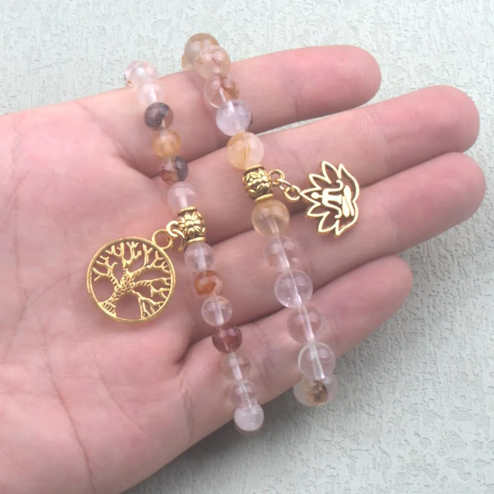KSQS Healing Stone Bracelets for Women, Natural Semi Precious Gemstone Beads Yoga Chakra Bracelet, Tree of Life Lotus Stretch Bracelets for Anxiety and Stress