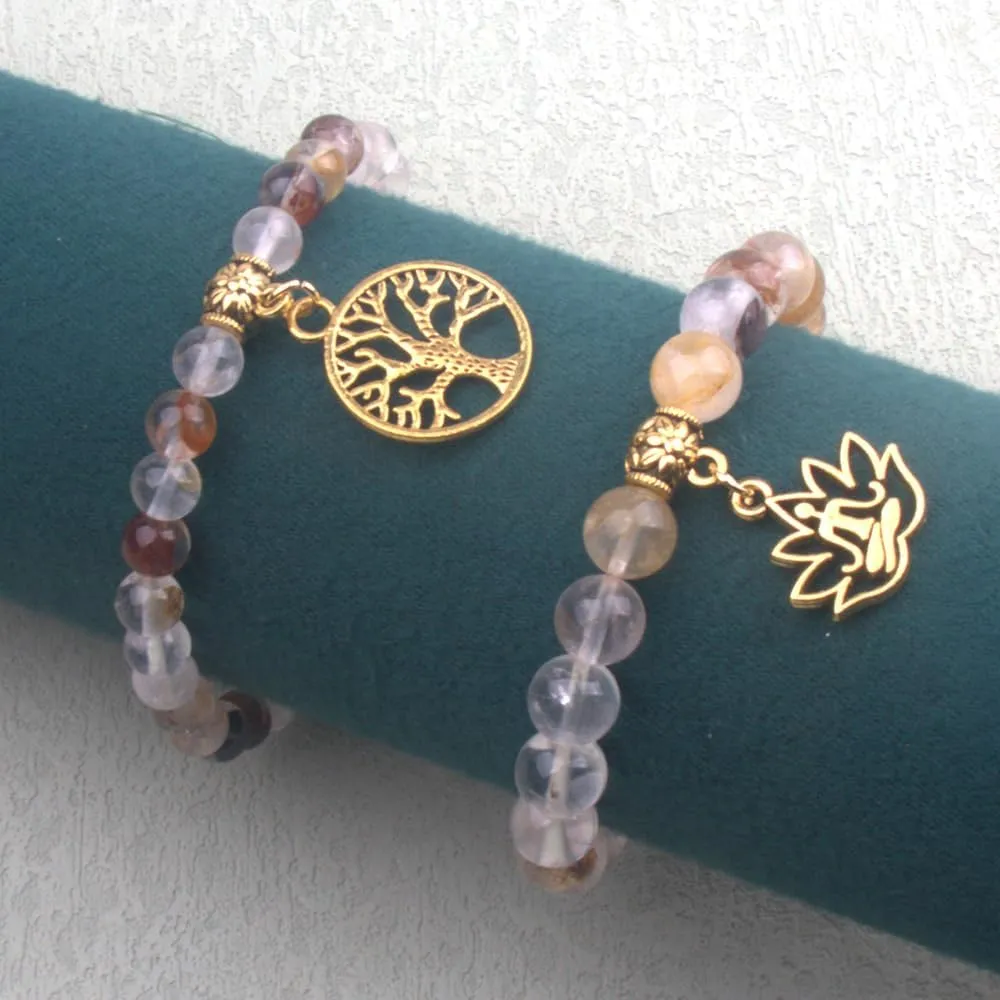 KSQS Healing Stone Bracelets for Women, Natural Semi Precious Gemstone Beads Yoga Chakra Bracelet, Tree of Life Lotus Stretch Bracelets for Anxiety and Stress