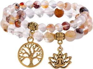 KSQS Healing Stone Bracelets for Women, Natural Semi Precious Gemstone Beads Yoga Chakra Bracelet, Tree of Life Lotus Stretch Bracelets for Anxiety and Stress