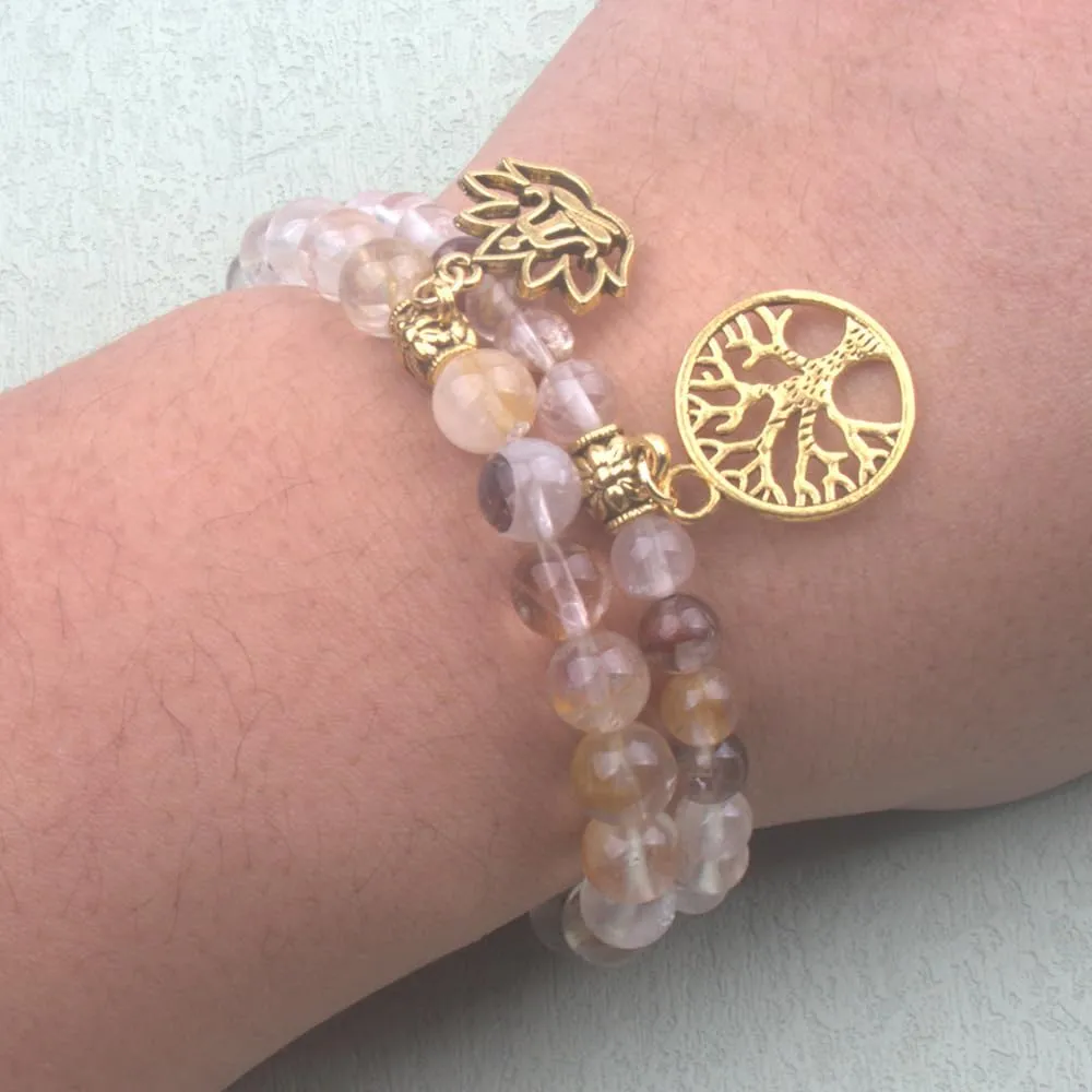 KSQS Healing Stone Bracelets for Women, Natural Semi Precious Gemstone Beads Yoga Chakra Bracelet, Tree of Life Lotus Stretch Bracelets for Anxiety and Stress