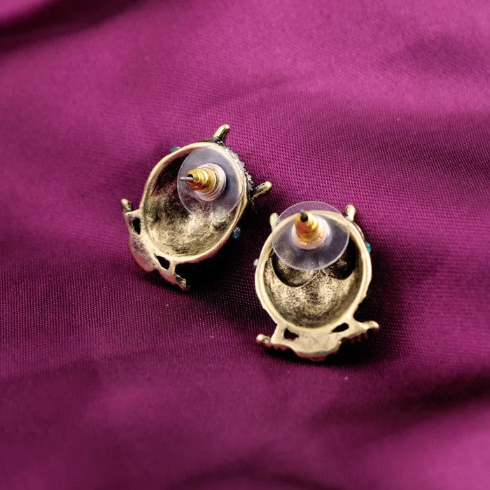 New Design Vintage Personality Imitation Gemstone Owl Women Stud Earrings Fashion Jewelry