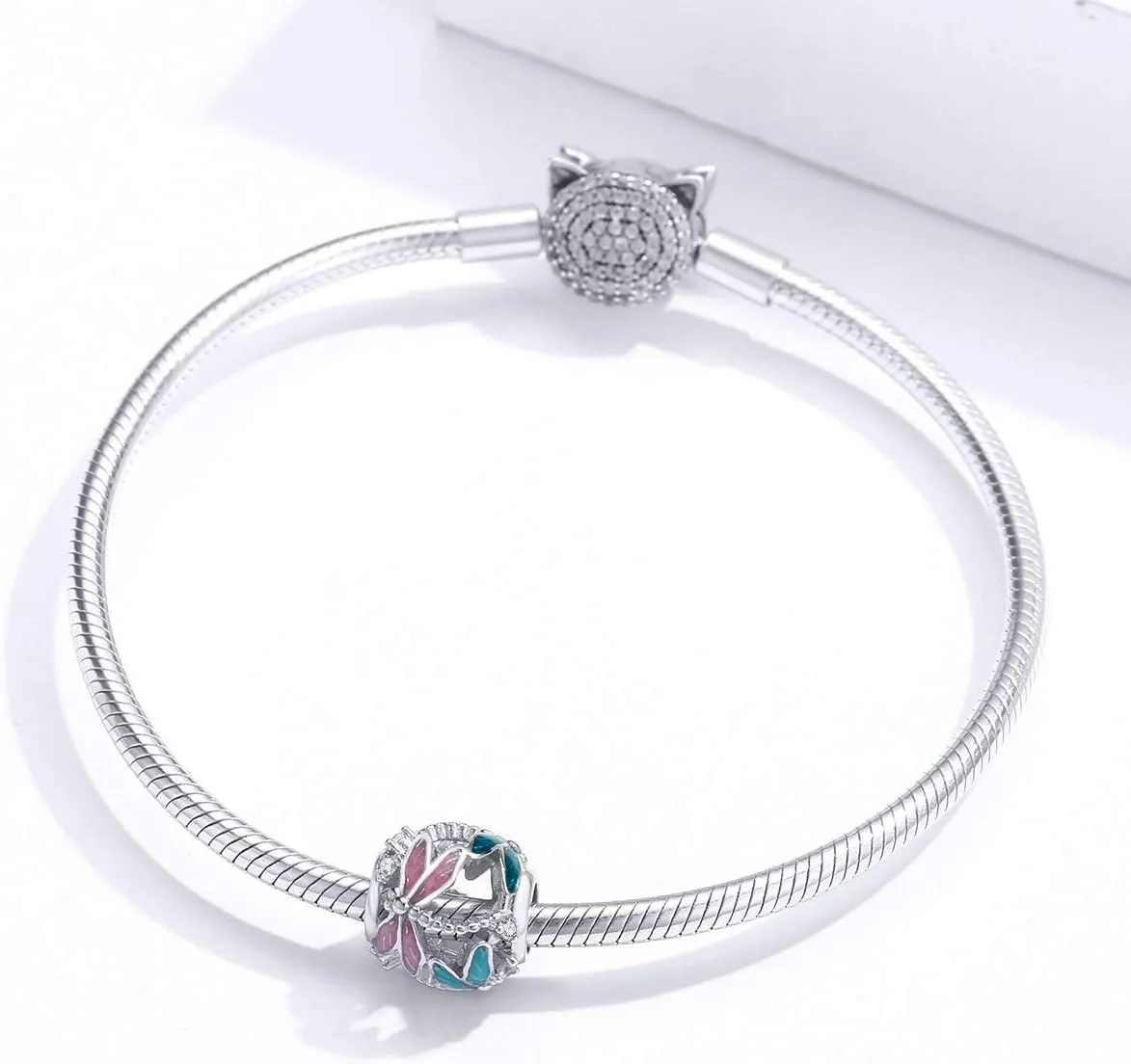 Pink Glass Bead Cat Charm 925 Sterling Silver Birthday Charms Bird Mermaid Unicorn Animal Charm For Women Bracelets