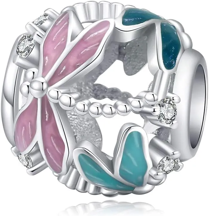 Pink Glass Bead Cat Charm 925 Sterling Silver Birthday Charms Bird Mermaid Unicorn Animal Charm For Women Bracelets