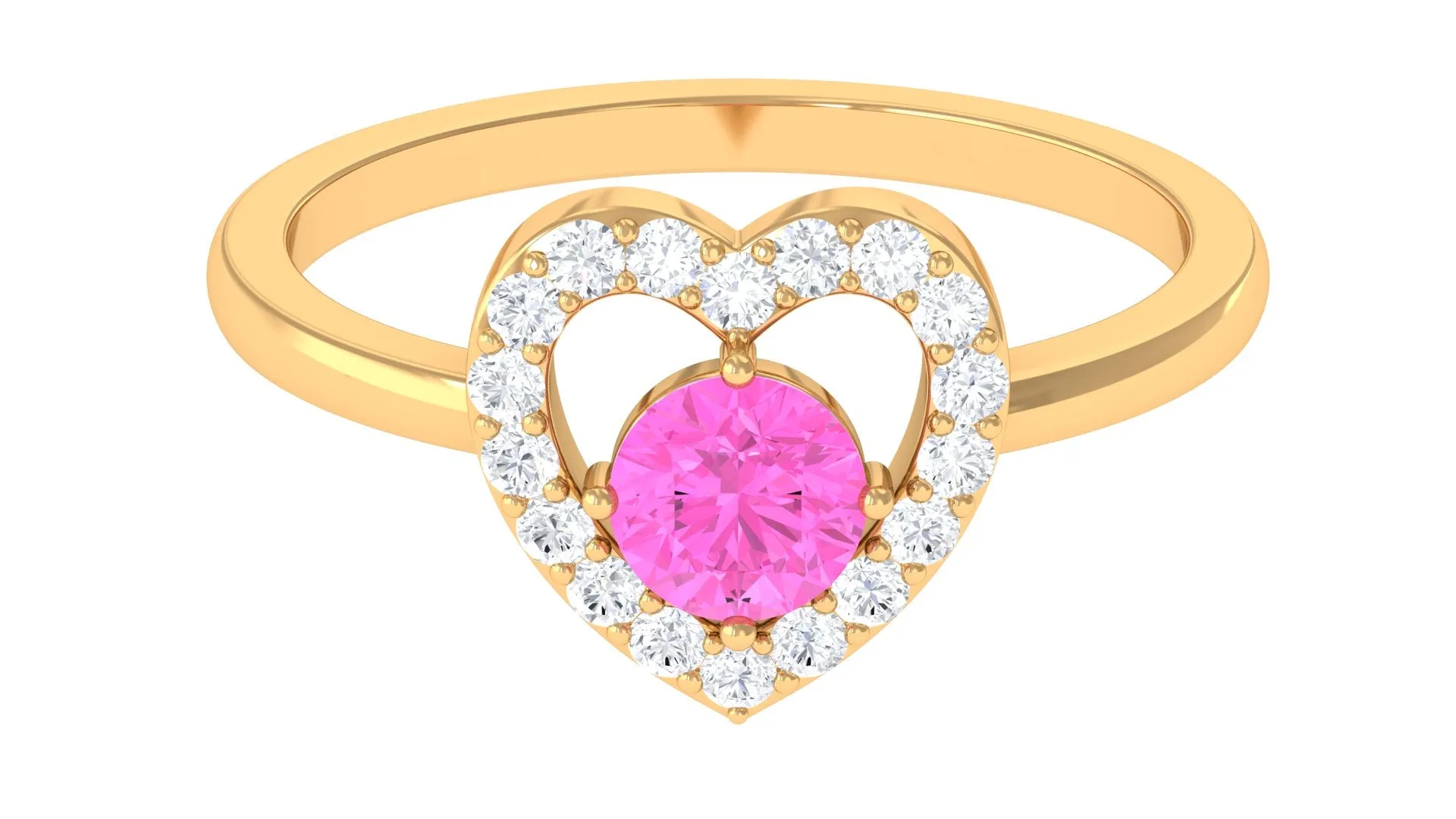 Real Pink Sapphire and Diamond Heart Engagement Ring