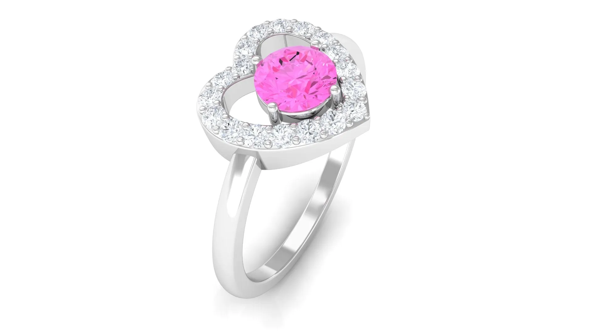 Real Pink Sapphire and Diamond Heart Engagement Ring