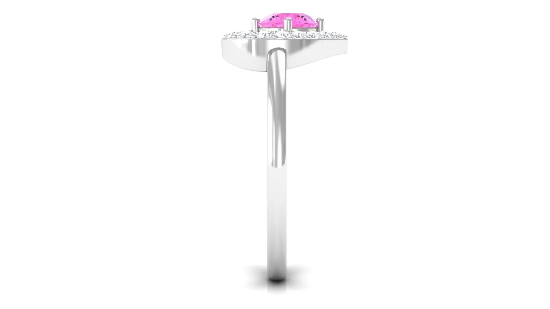Real Pink Sapphire and Diamond Heart Engagement Ring