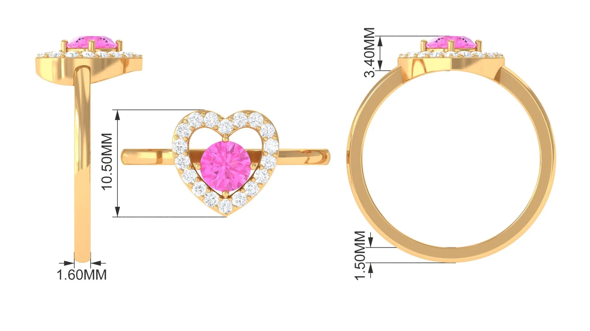 Real Pink Sapphire and Diamond Heart Engagement Ring