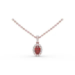 Ruby and Diamond Halo Necklace
