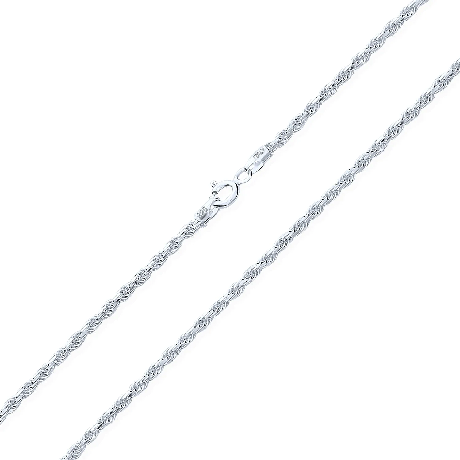 Simple 2MM Sterling Silver Cable Rope Chain Necklace for Men Nickel-Free Italy