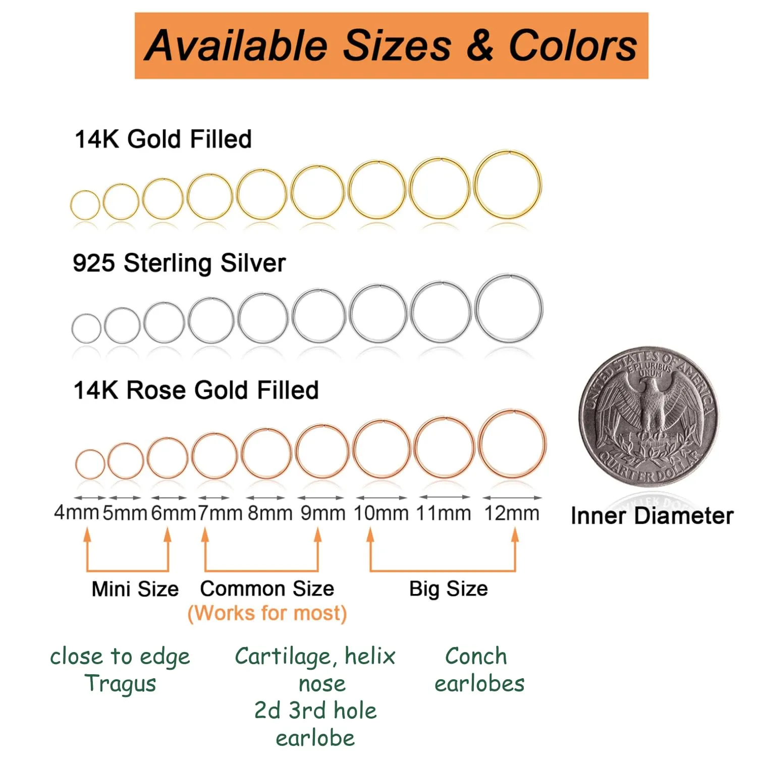 Small Gold Sterling Silver Huggie Hoop Earrings for Women Cartilage Nose Helix Tragus (Silver, 5mm 20 gauge / 1 pair)