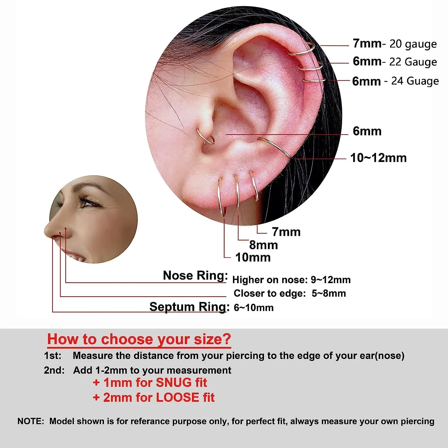 Small Gold Sterling Silver Huggie Hoop Earrings for Women Cartilage Nose Helix Tragus (Silver, 5mm 20 gauge / 1 pair)