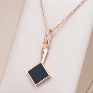 Square Black Stone Pendant Necklace  Rose Gold Vintage Fashion Jewelry