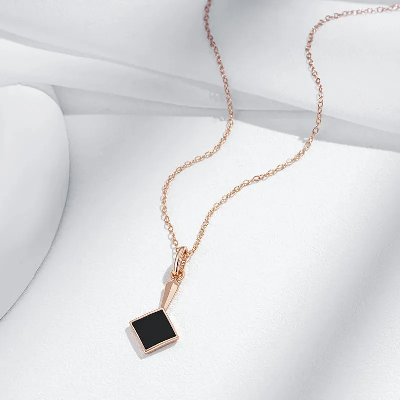 Square Black Stone Pendant Necklace  Rose Gold Vintage Fashion Jewelry