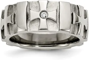 Stainless Steel Brushed Polished Religious Faith Crosses With Diamond 8.5mm Band Ring Size 9.5 - Jewelry Gift for Mom