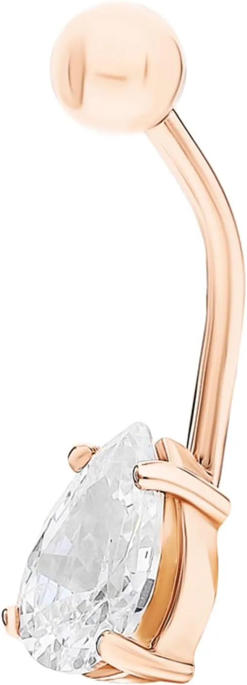 Tear Drop Belly Button Ring, 14K Solid Gold Belly Ring, Pear Shape Diamond (0.50ct) Belly, 14g Threaded Navel Ring, Gold Navel Piercing, Gift For Women