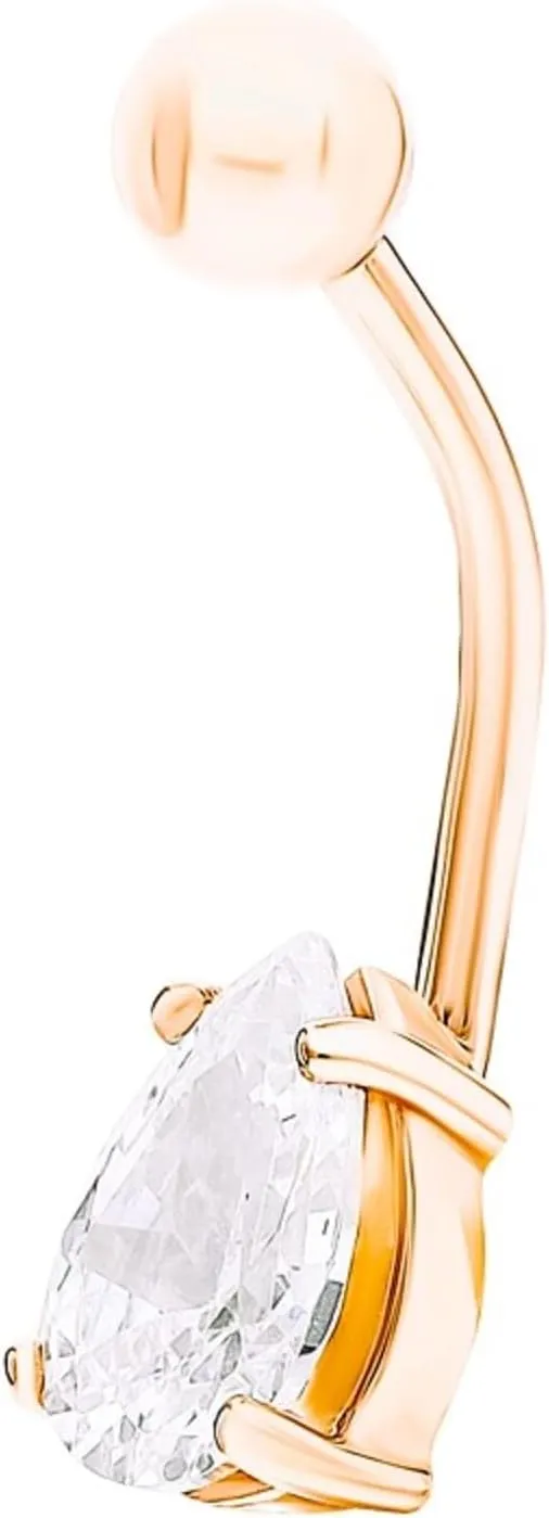 Tear Drop Belly Button Ring, 14K Solid Gold Belly Ring, Pear Shape Diamond (0.50ct) Belly, 14g Threaded Navel Ring, Gold Navel Piercing, Gift For Women