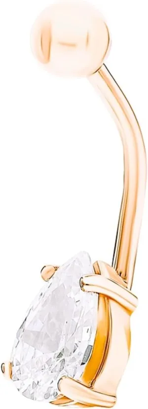 Tear Drop Belly Button Ring, 14K Solid Gold Belly Ring, Pear Shape Diamond (0.50ct) Belly, 14g Threaded Navel Ring, Gold Navel Piercing, Gift For Women