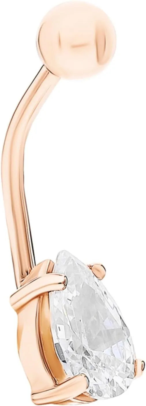 Tear Drop Belly Button Ring, 14K Solid Gold Belly Ring, Pear Shape Diamond (0.50ct) Belly, 14g Threaded Navel Ring, Gold Navel Piercing, Gift For Women