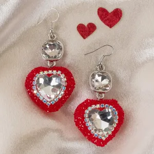 Valentine Rhinestone And Crystal Puffed Heart Earrings