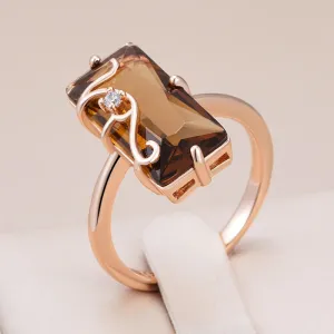 Vintage 585 Rose Gold Square Ring with Light Brown Natural Zircon