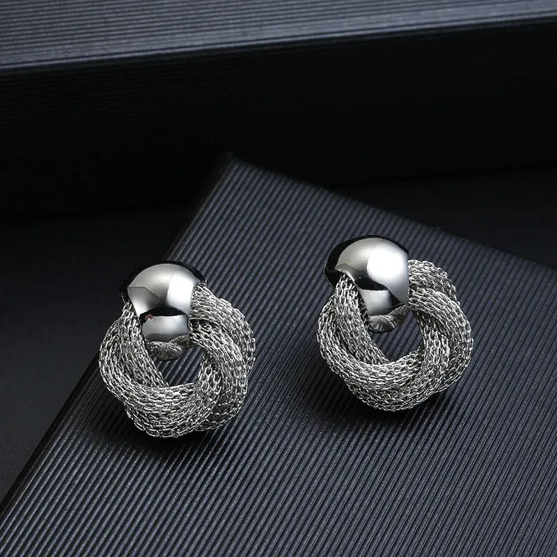 Vintage Metallic Twisted Weaving Round Circle Dangle Earrings Wedding Earring