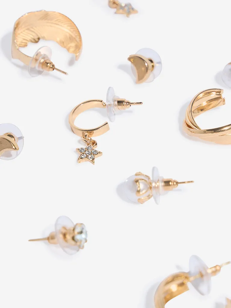 Westside Accessories Gold Studs & Hoops Earrings - Pack of 6