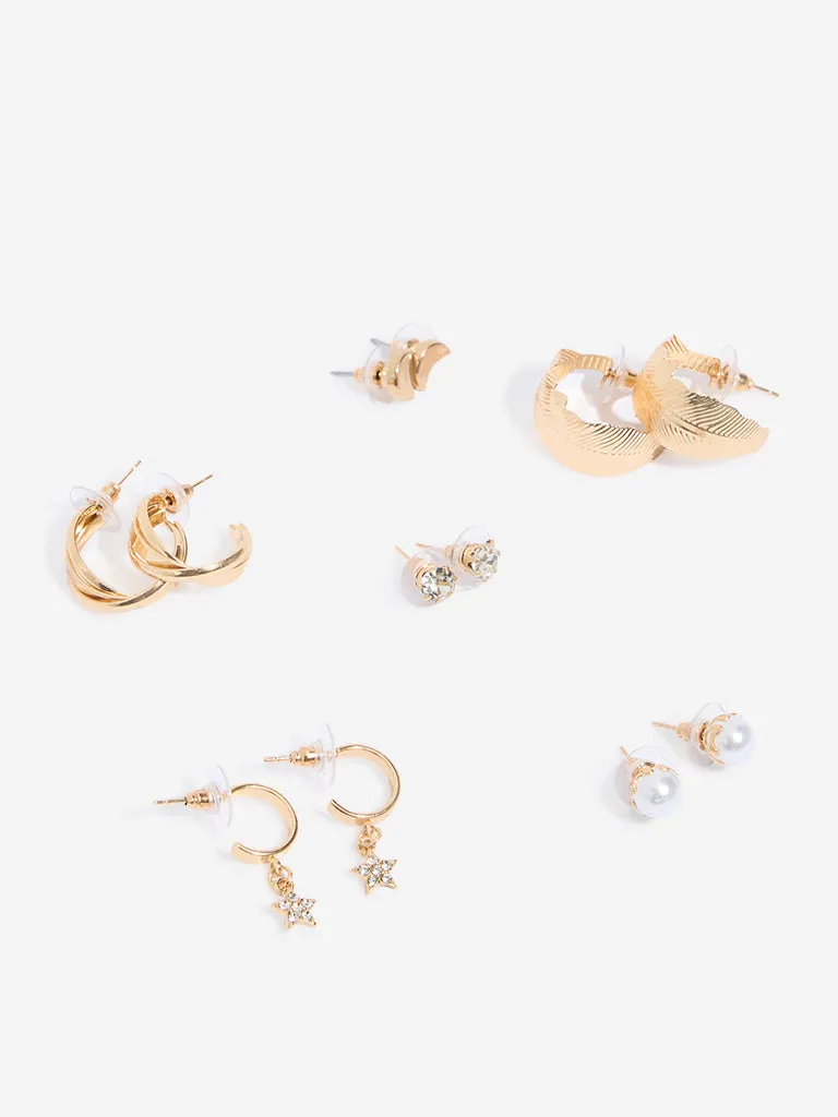 Westside Accessories Gold Studs & Hoops Earrings - Pack of 6
