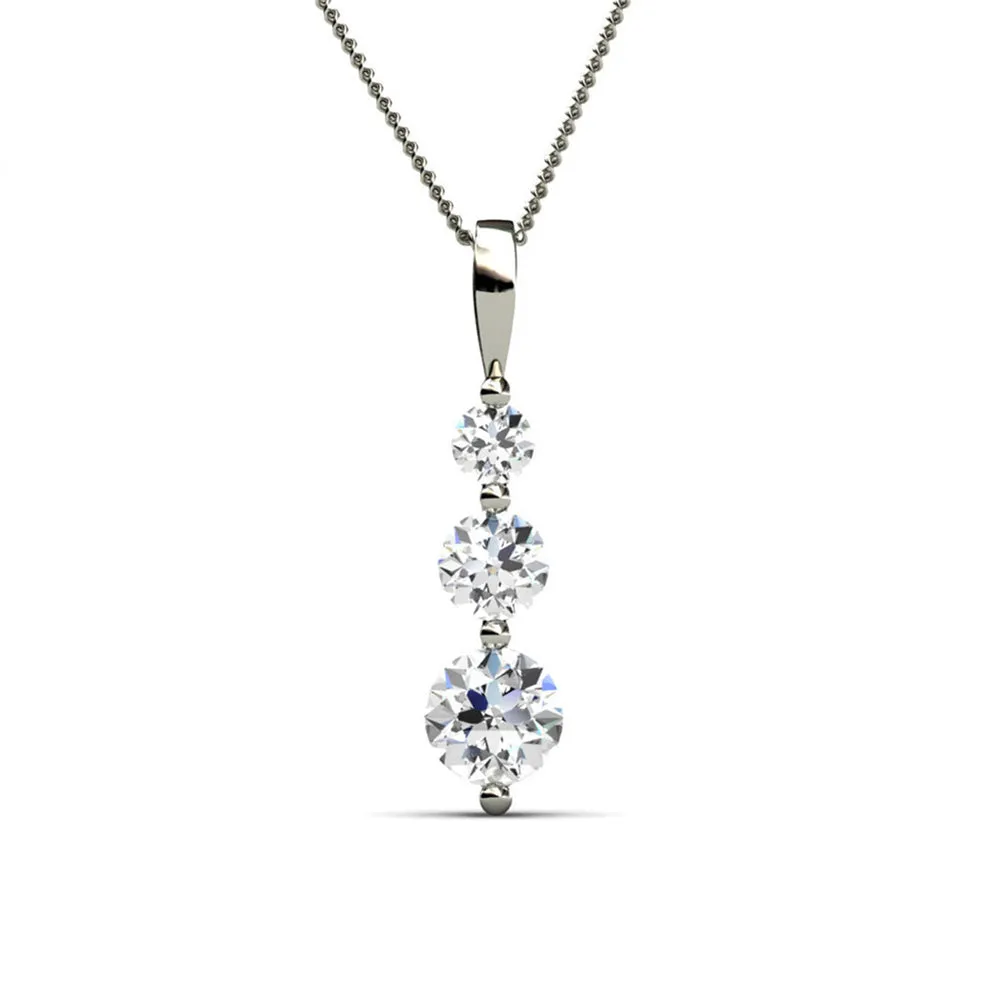 Willow "Eternal" 18K White Gold Plated 3 Stone CZ Drop Pendant Necklace