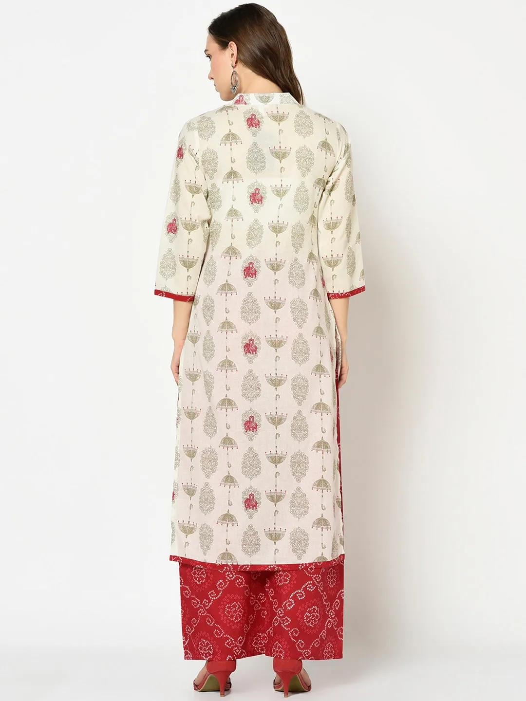 Women Off-White & Green Printed Kurta Set
